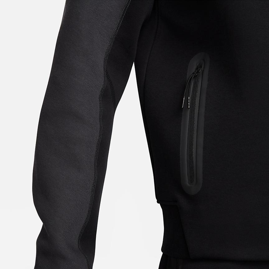 Nike Sportswear Tech Fleece Full-Length Zip Hooded Jacket Men Jackets Black Dark-Smoke-Grey Light-Deep-Red FB7922-013