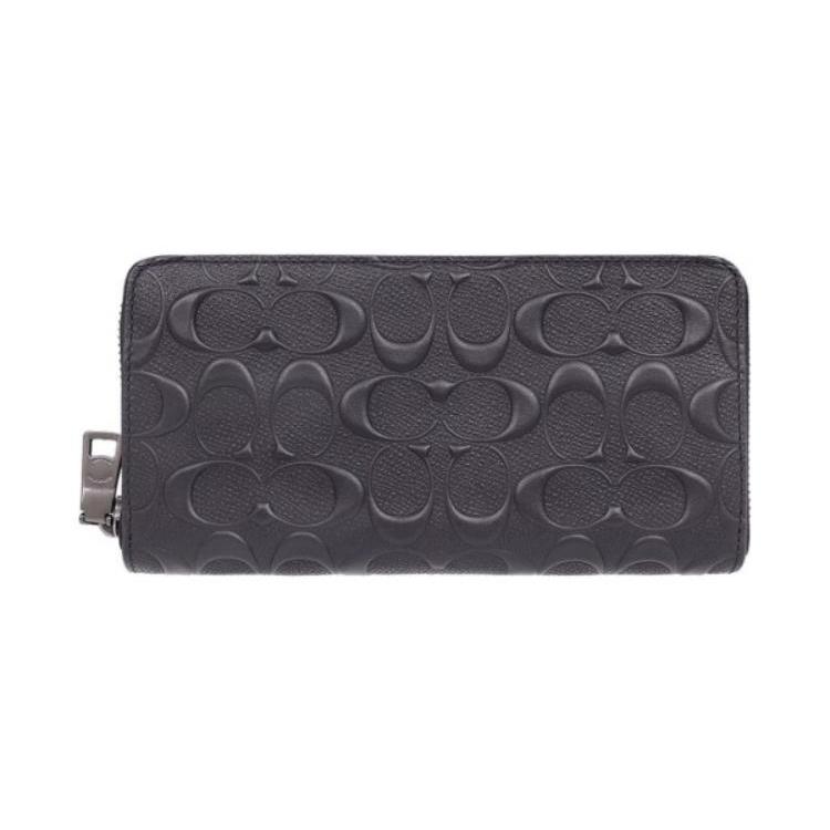 Coach Accordion Wallet Cross Grain Leather Wallet Men's Black (Unisex) Wallets 58113 BLK