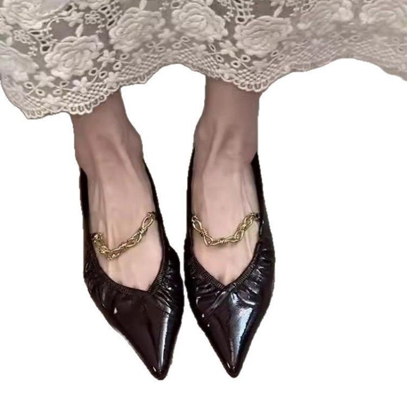 Flat-bottomed Insole Pointed-toe Small Single Shoes for Women's Commuting Style Grandma Shoes