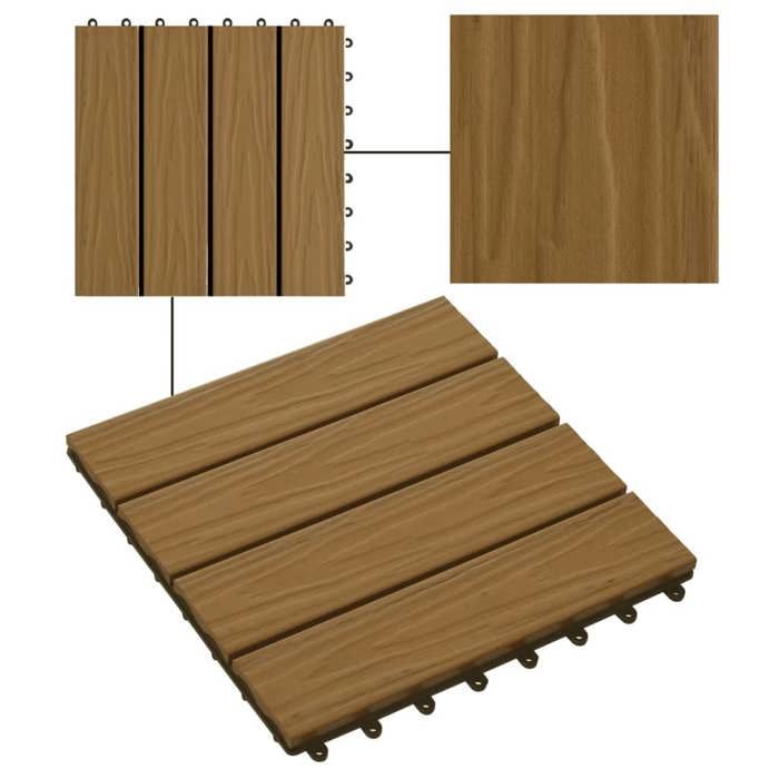 VidaXL 11x Carreau de Terrasse Relief WPC 30x30 cm 1 m² Teck Dalle de Jardin 45037
