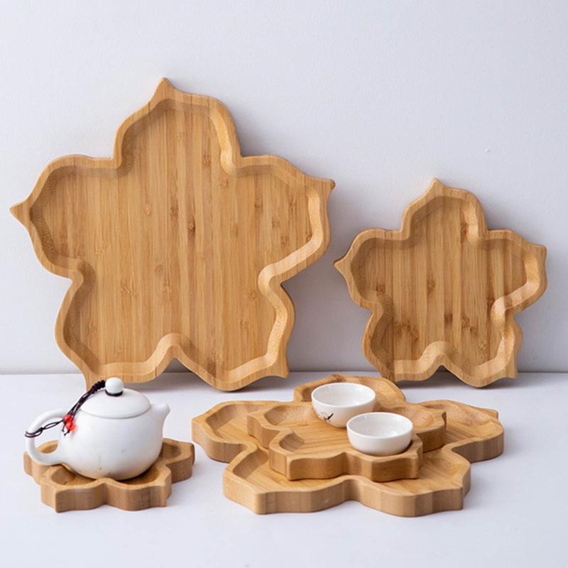 Japanische Holzschale Blume-förmige Dessertplatte Speiseplatte Trockenfruchtschale Walnussholz Bambus Teeschale Platte