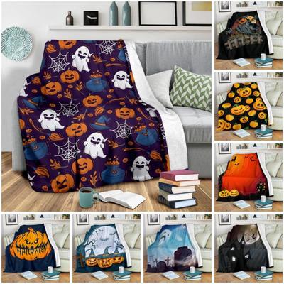 Cobertor de abóbora com estampa de fantasmas de Halloween, cobertor para sofá-cama, cobertor supermacio e quente, manta de flanela