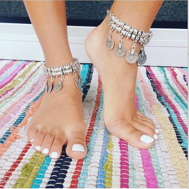 Fashion Retro Dual-use Coin Anklet/Bracelet with Engraved Design