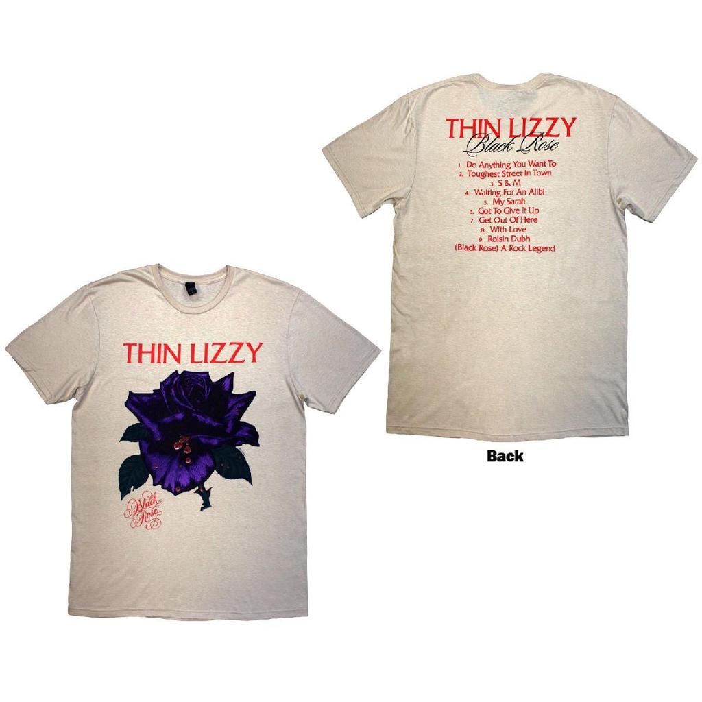 Thin Lizzy Unisex T-Shirt: Black Rose Tracklist (Back Print) (X-Large)