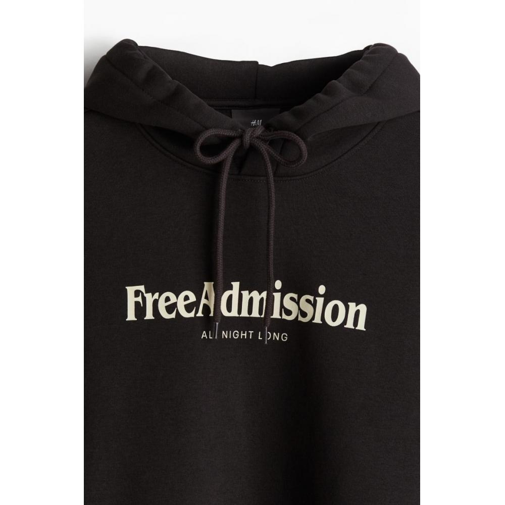 H M Loose Fit Print Hoodie Black freeadMission