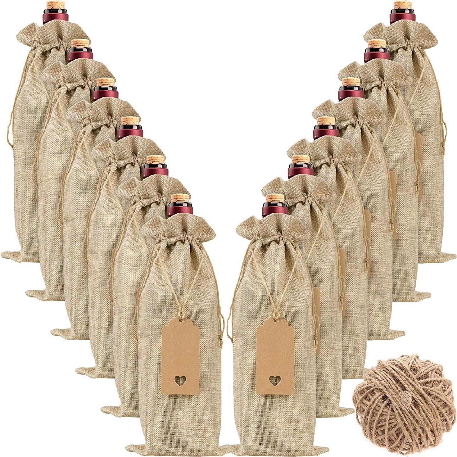 

Льняной мешок для вина, 12 шт., крышка от бутылки вина, подарочный пакет для бутылки вина с этикеткой на шнурке One Size белый