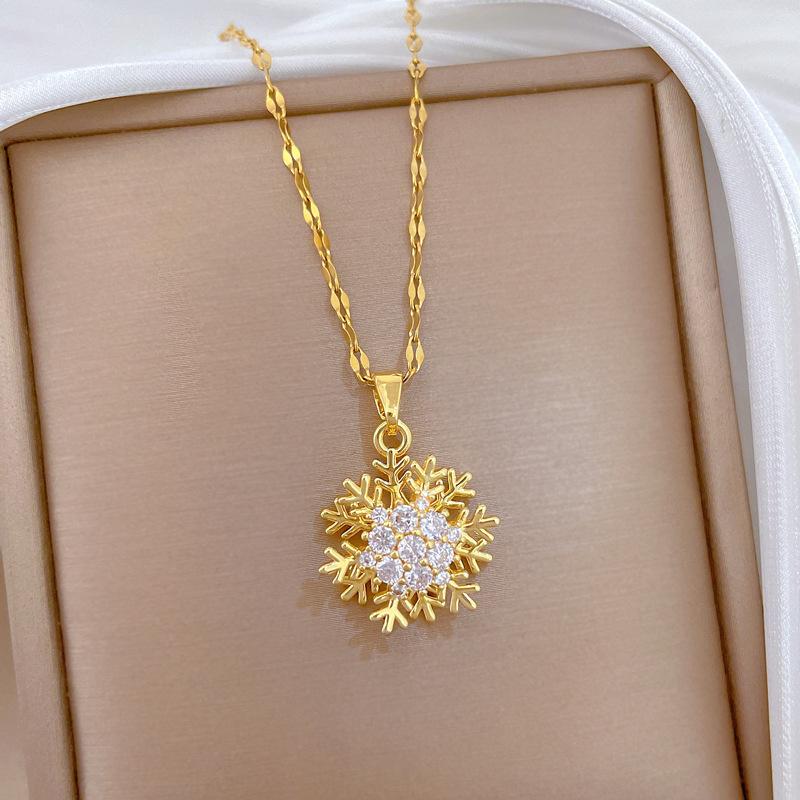 Drehende Himmelsflocken-Licht Luxuriöses Temperament Wunderschöne Voll-Diamant-Halskette Damen Vielseitig Schlüsselbein-Kette Titanstahl-Kette