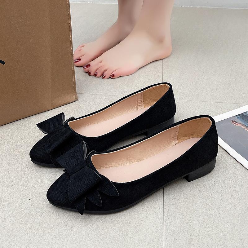 Women Big Bow Flats Fuchsia Antiskid Square Toe Shoes for Wide Feet Flock Chaussure In Green Khaki Ballet Slip-On Red