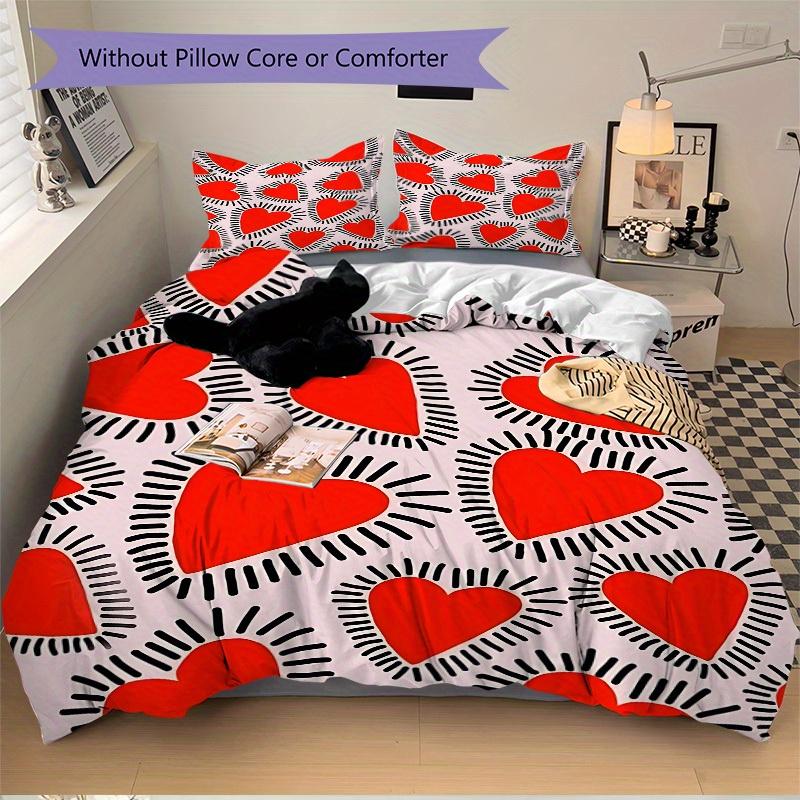 3pcs Heart Pattern Bedding Set, Breathable and Soft, Suitable for All Seasons, Ideal for Home Use, Suitable for Bedroom Decor yy250821234