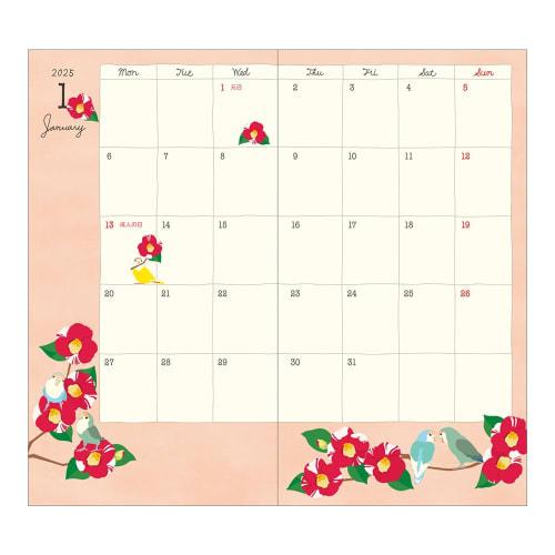 Midori Pocket Diary Notebook 2025 Slim Monthly Bird Pattern 22300006 (Starting from January 2025)