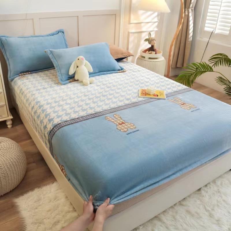New A-class Milk Fleece Bed Sheet Thickened Warm Mink Fleece Mattress Cover Fully Wrapped