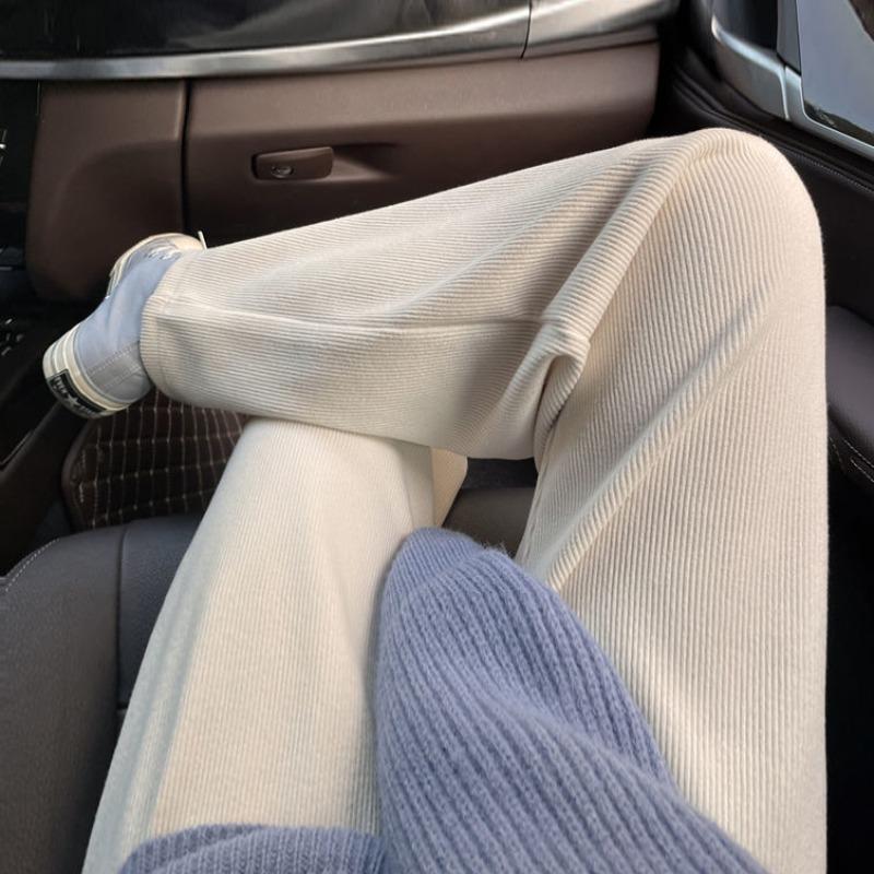 Velvet Thickened Chenille High Waisted Wide Leg Pants for Women, Loose Pocket Straight Leg Pants