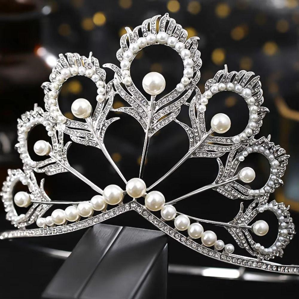 Head Accessories Crystal Pearl Headband Round Pearl Crown Jewelry Headpiece Miss Universe