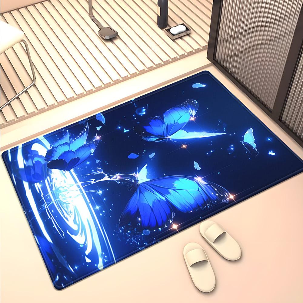 

Blue Butterfly Galaxy Crystal Velvet Rug Cosmic Insect Art Bedroom Decor Soft Non Slip Floor Mat Dreamy Night Sky Theme Carpet 60x90cm