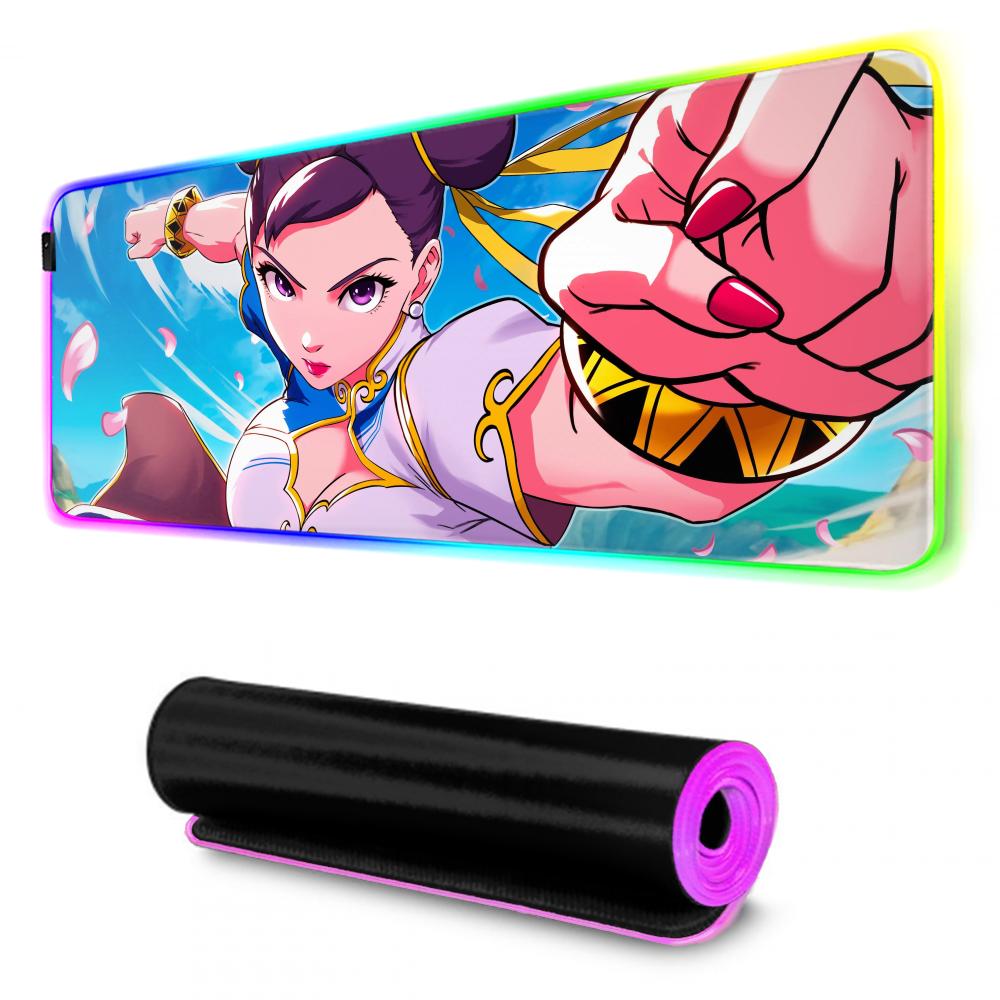 chun li Mouse Pad RGB Gaming Mousepad Big LED Pad PC Desk Mat Luminous Mouse Pad Large Keyboard Mats Table Rug With Backlit