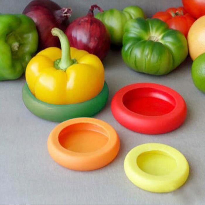 Set of 4 Silicone Food Lids Vegetable Fruit Covers Preservation Tool Kitchen Accessories