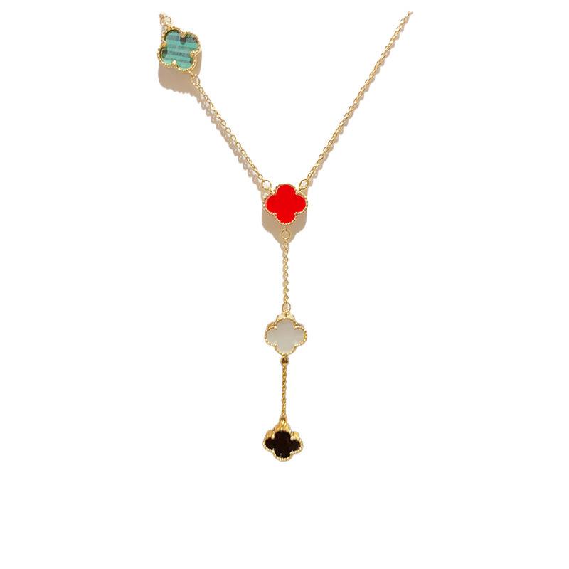 Minimalist Light-Luxury Four-Color Four-Leaf Clover Choker Necklace Bamboo Chain Copper Electroplated Fashionable Versatile