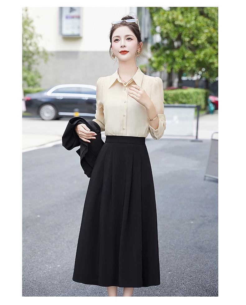 Autumn 2024 Retro Socialite Three-Piece Set: Frog Button Vest, Midi Skirt, Inner Layer Shirt - YE6206