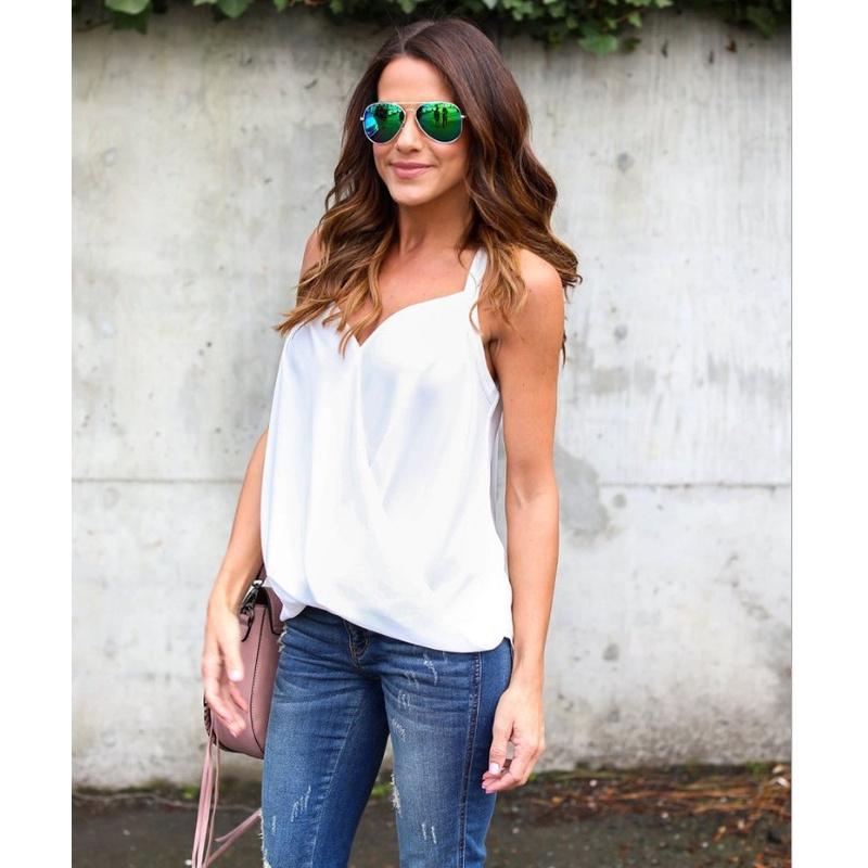 Summer Size Plus Women Blouse V Neck Sleeveless Sexy Tops Casual Blouse Shirt