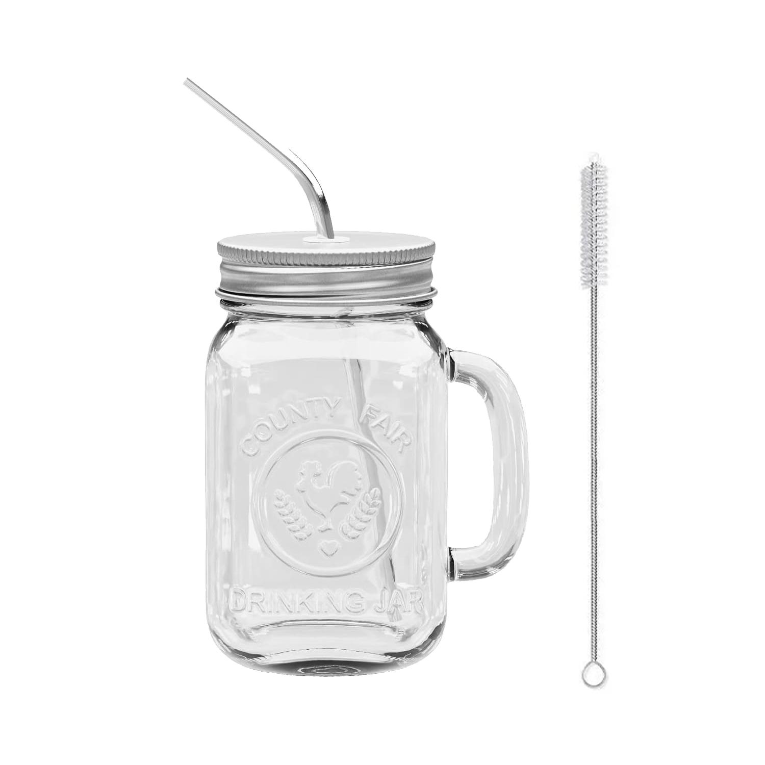 

Набор стеклянных банок Mason объемом 480 мл с ручкой, квадратная стеклянная кружка с крышкой и трубочкой для холодных напитков, банка Mason для сока, стаканы для питья, посуда для напитков 450ML