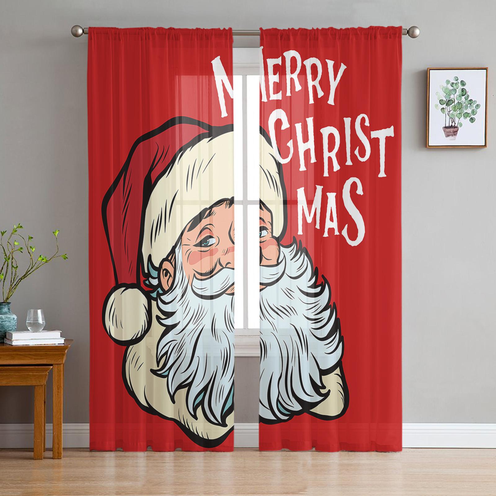 

Christmas Santa Claus Red Sheer Curtains Christmas Home Decorations Window Tulle Curtains for Living Room Bedroom
