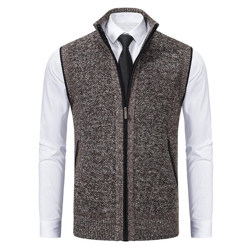 2025 Autumn And Winter New Casual Men'S Vest, Camisole, Stand Up Collar, Sleeveless Knitted Casual Thick Jacket