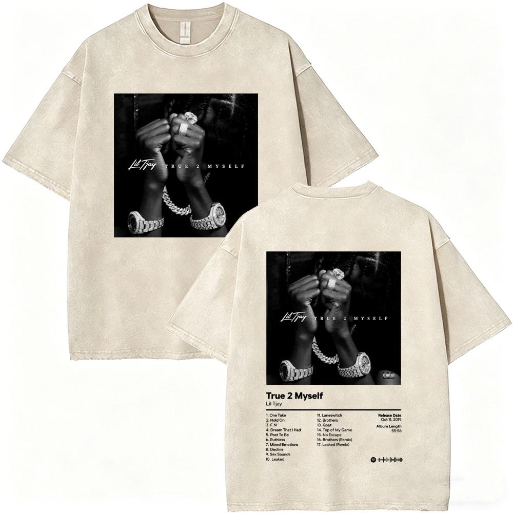 Washed Vintage Rapper Lil Tjay Face Graphic Tshirt Destined Win Tshirts Men Women Hip Hop Fashion High Quality T Shirts Tops