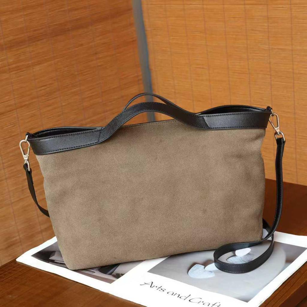 Bolsa Tote de Couro Bovino Fosco Camurçado 2025: Bolsa Transversal Feminina de Grande Capacidade para Outono/Inverno