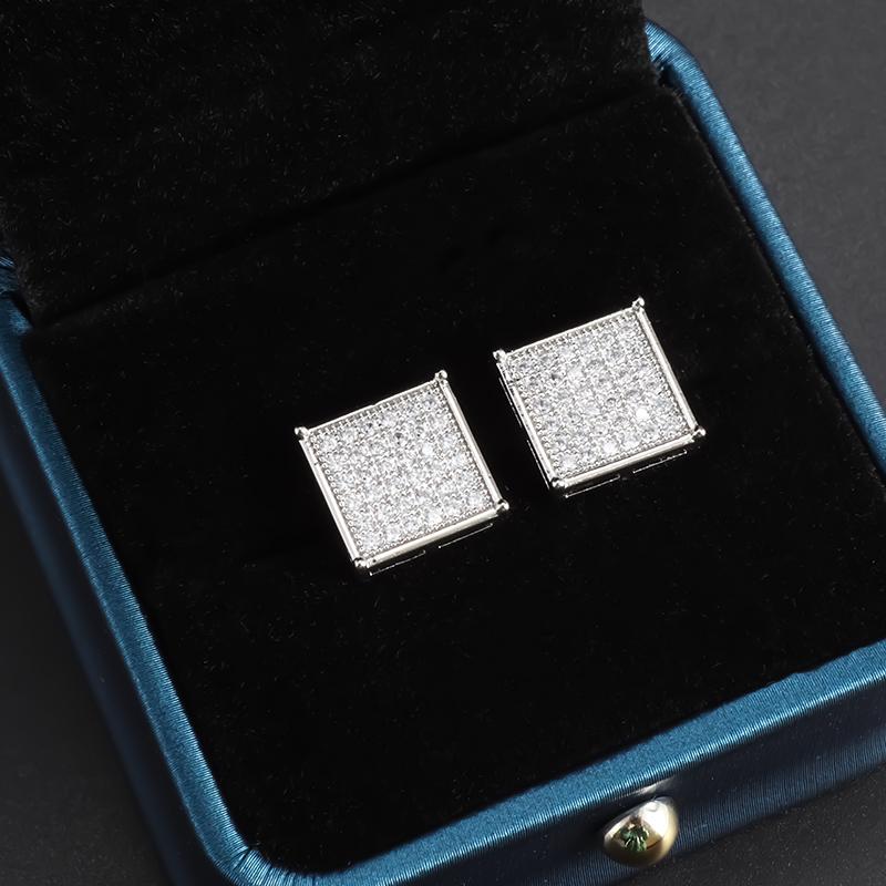 Dazzling Zircon Silver Color Square Stud Earrings for Women Luxury Wedding Jewelry Anti Allergy Earrings
