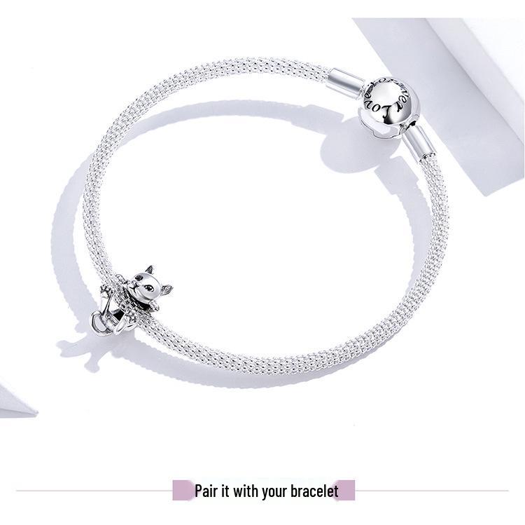 Yinziyun S925 Silver Cat DIY Bracelet Beads - Cute Animal Charm (BSC208)