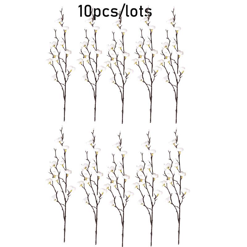 56cm Long 10pcs/lots New Year Ornaments Simulated Flowers Plastic Silk Cloth Preserved Plum Blossom Poles Artificial Wedding Plum Blossom Flowers