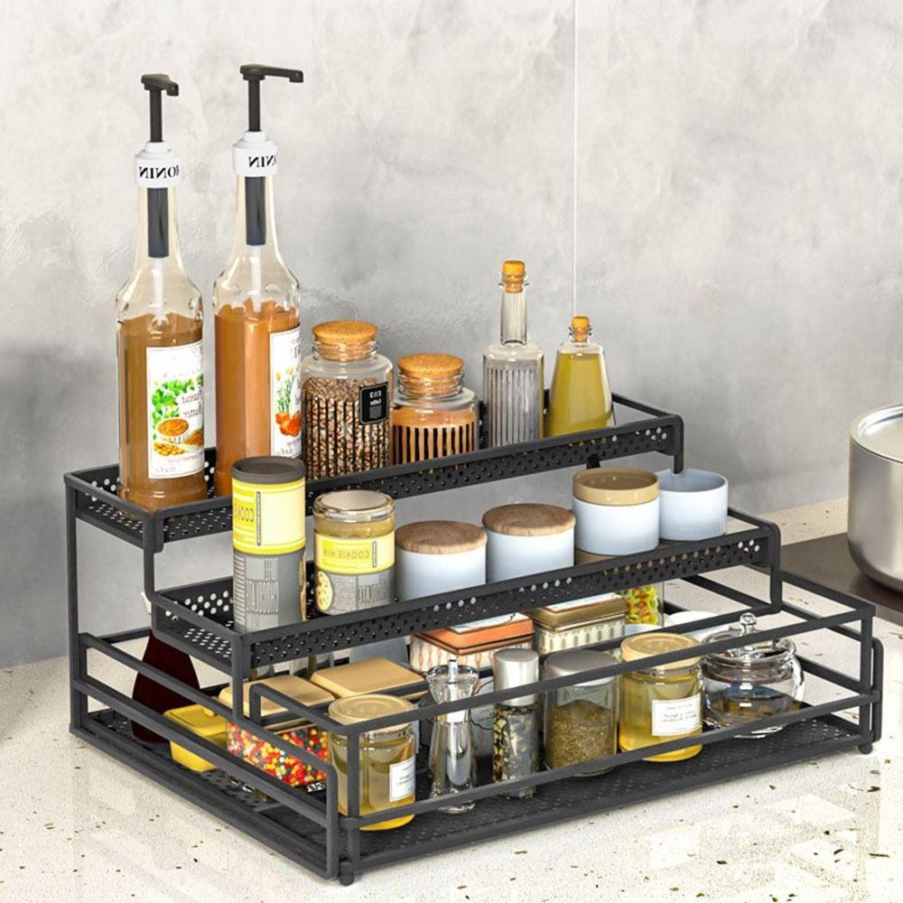 

Large Capacity 3-Tier Spice Rack Rustproof Spice Storage Holder for Home чорний