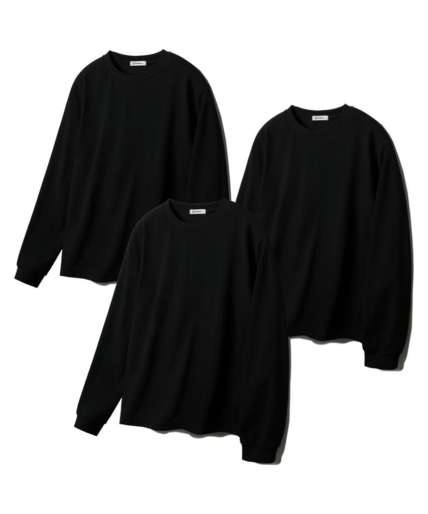 ALVINCLO [Set] Single Stretch Plain Basic Fit Long Sleeve T-Shirt 3-Piece Set