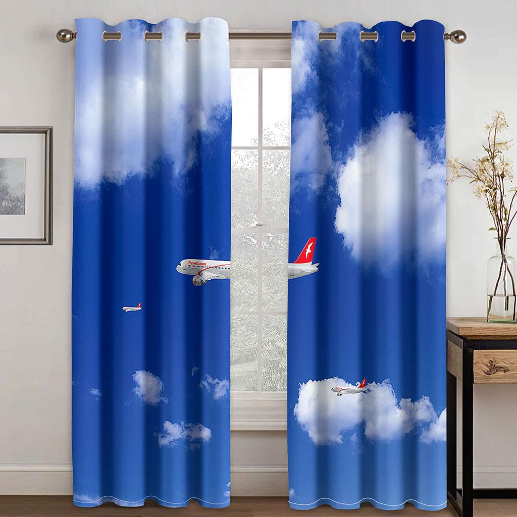 

Бесплатная доставка, дешевые 3D-печатные самолеты в небе, пейзаж, 2 шт., затеняющие оконные шторы для гостиной, спальни, декоративный крючок 100W130H(CM)40x51in&Grommet Top светло-серый