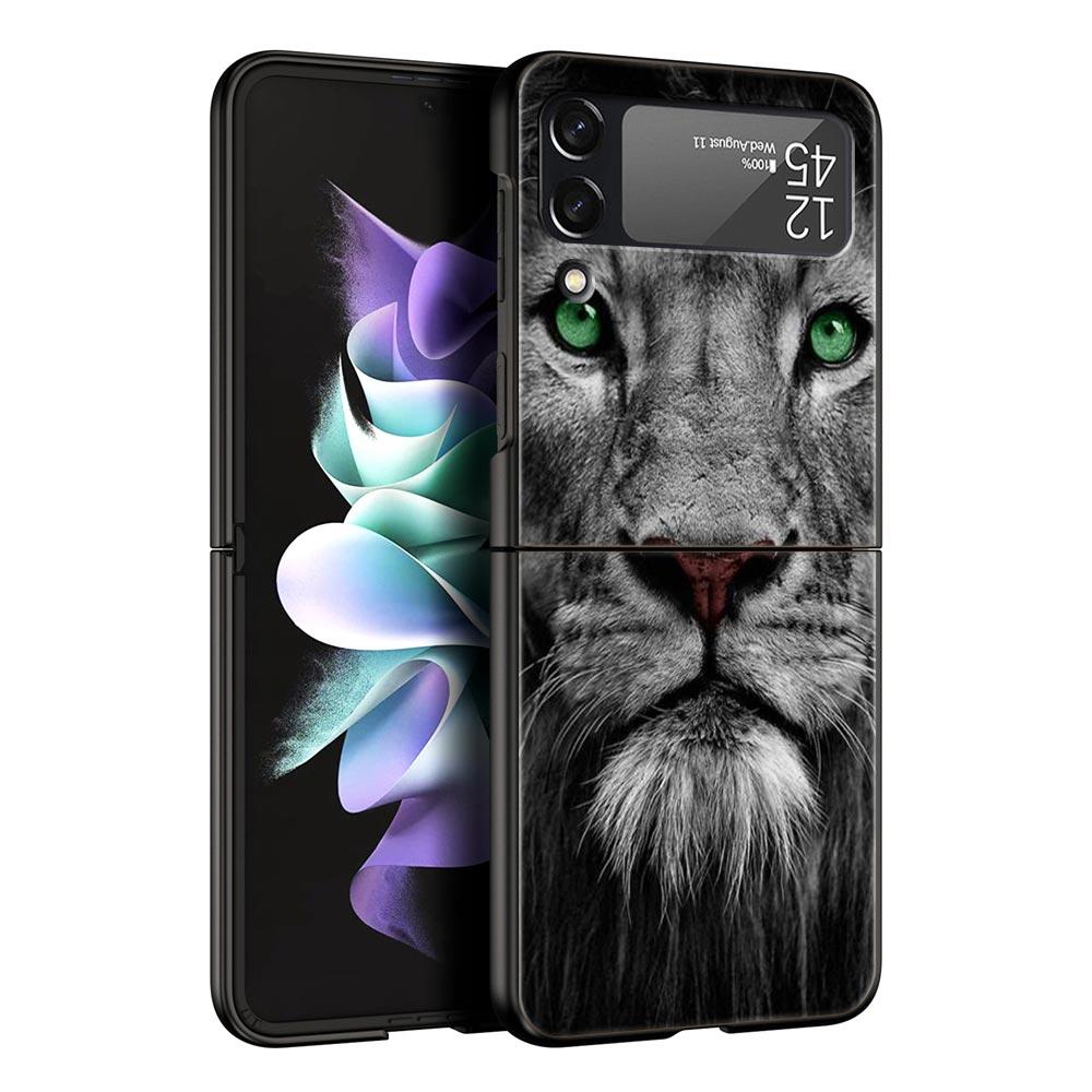 Pouzdro na telefon s divokými zvířaty Lva pro Samsung Galaxy Z Flip3 Flip4 Flip5 Skořepina pro Z Flip 3 Flip 5 4 5G Černý tvrdý skládací kryt