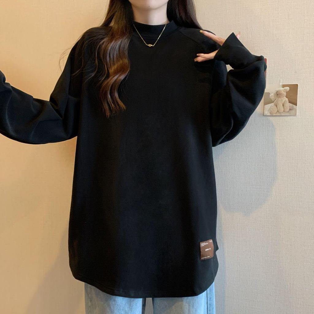 Plus Size Velvet Half-High Collar Slimming Base Layer Top for Women - New Autumn/Winter Warm Long Sleeve Top