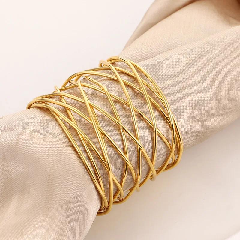 

New Creative Mental Napkin Rings Art Circle Hollow Gold Round Western Handcrafted Home Weddings Table Decoration Napkin Rings золотий