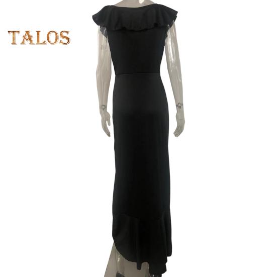 Rochie de seară pentru femei, cu volane, cu decolteu în V, cu tiv neregulat, fără mâneci, lungime la podea, rochie de bal, pentru petrecere, pentru banchet.