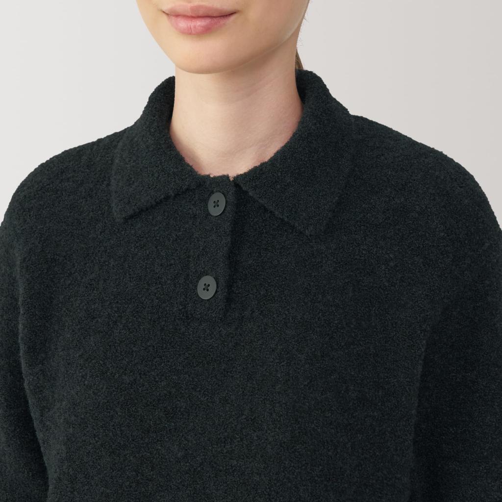 MUJI Women's Wool-Blend Boucle Polo Sweater, Dark Gray, Size XL, BA1P7A4A