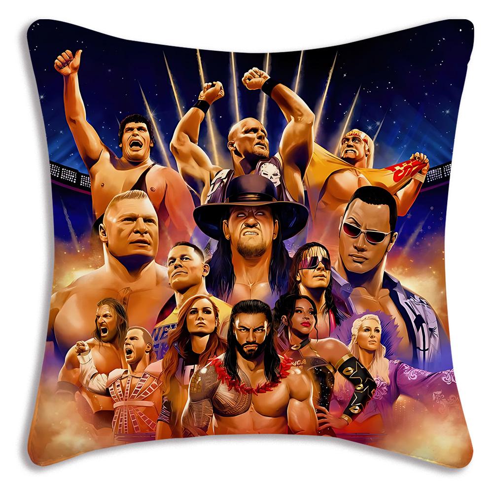 W-WWE LOGO W-WrestleMania Pillow Covers Cartoon Sofa Decorative Home Double-sided Printing Short Plush Cute Cushion Cover