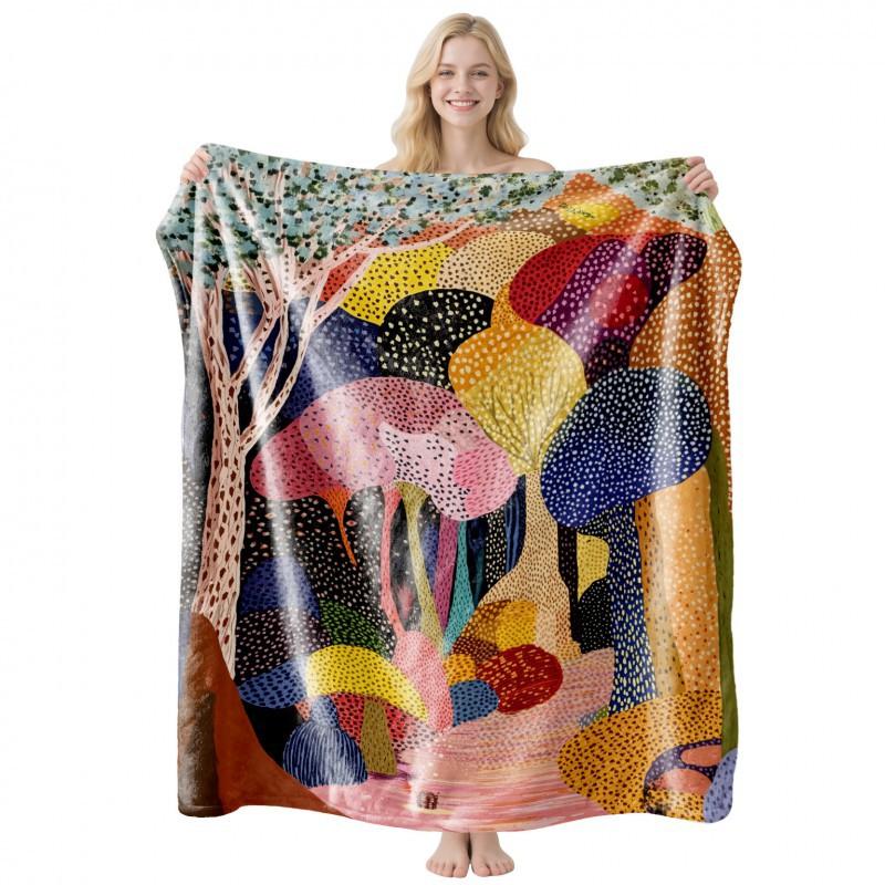 Soft Fleece Blanket With Starry Sky Print Camping Sofa Napping Air Conditioning Use Customizable Design