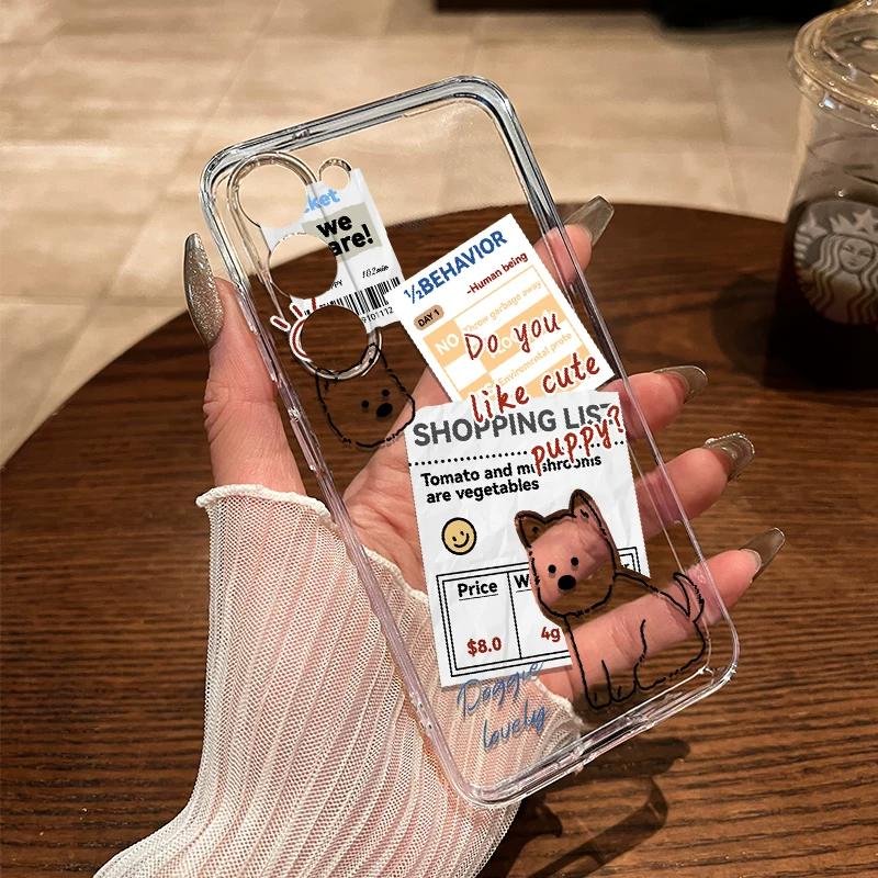 Cute Puppy Sticker Collage TPU Phone Case For IPhone 15 14 13 12 11 Pro Max & Samsung Galaxy S24 S23 S22 Ultra, Clear Shockproof Protective Cover