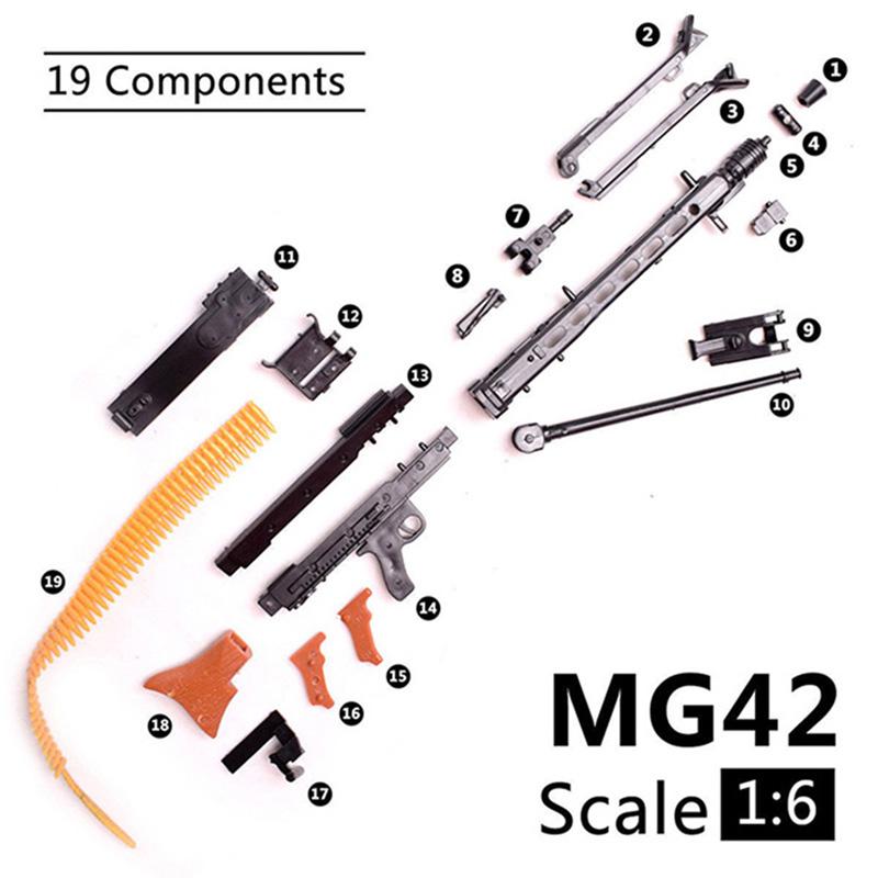 1/6 Scale WWII German Army MG42 Gatling Machine Gun Model Assembly Puzzles Building Bricks AK47 M16 Soldier Action Figure Toys