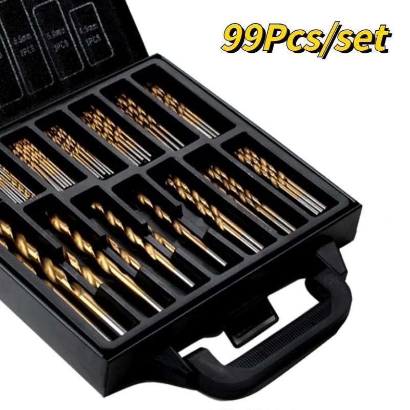 

99PCS/Set Twist Drill High Speed Steel Titanium-plated Twist Steel Plate Drill Mixed Plastic Boxes Household Tools