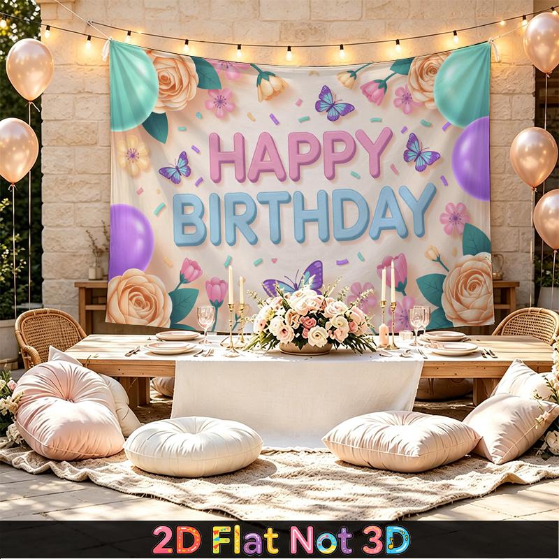 1pc Birthday & Wedding Floral Butterfly Indoor/Outdoor Hanging Banner