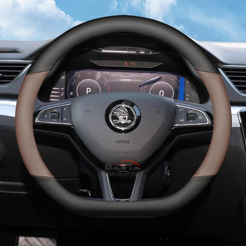 Leather Car Steering Wheel Cover for Skoda Kodiaq Octavia Kamiq Karoq Superb Fabia 2011 -    2024 2025 Accessories