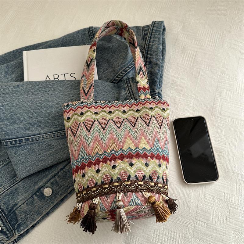 Niche Fringed Bag Canvas Bag Niche Versatile Single-shoulder Bucket Bag