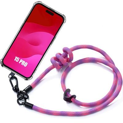 Handyhülle mit Lanyard - für iPhone 15 Pro - Rosa - Stoßfest - Kratzfest - Abnehmbar