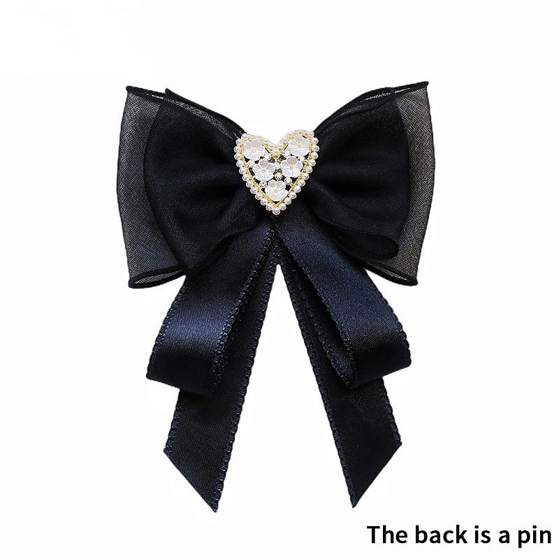 Koreanische Damen Spitzen Fliege Brosche Schwarze Kamelienblüte Perle Hemdkragen Nadeln Schleife Band Hochzeitsparty Krawatte