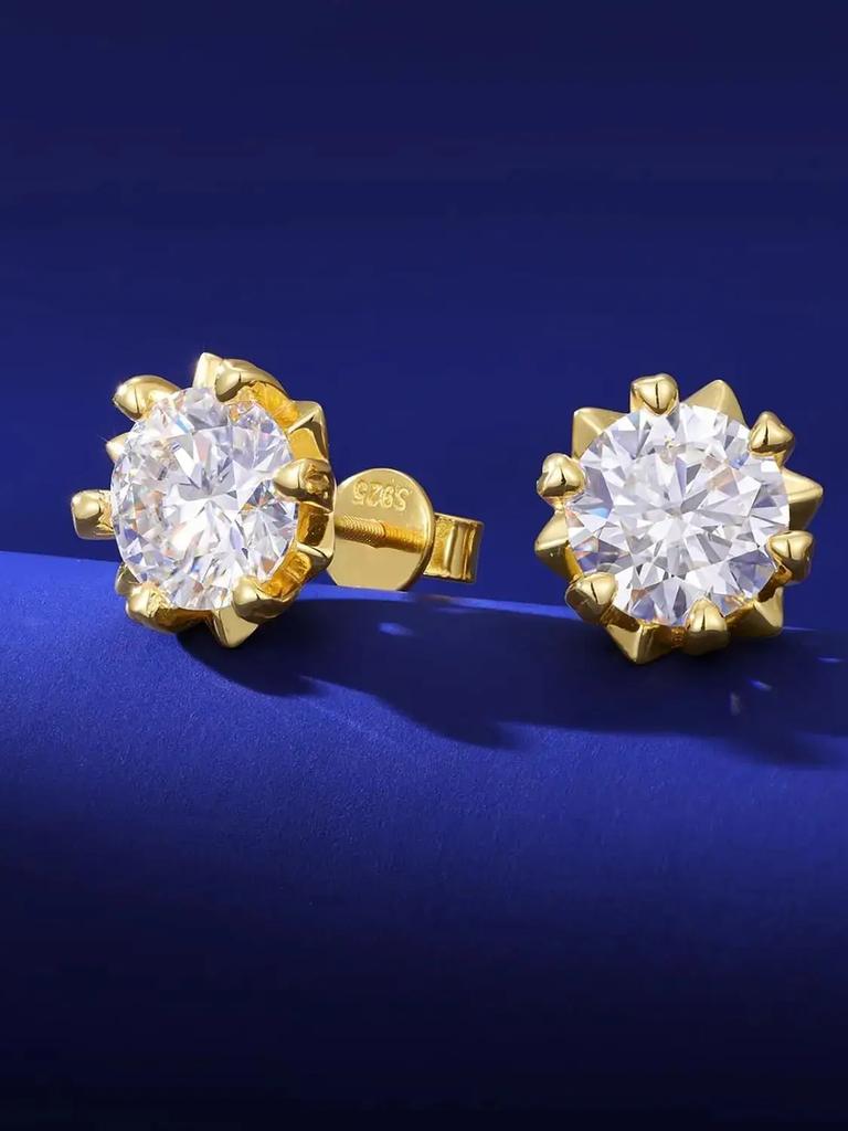 Sterling Silver Iced Out Stud Earrings with Diamond & Rose Gold Moissanite VVS Luxury Fine Jewelry